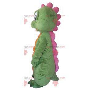 Mascote dinossauro verde laranja e rosa - Redbrokoly.com