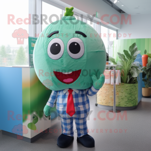 Cyan Watermelon mascot costume character dressed with a Flannel Shirt and Ties