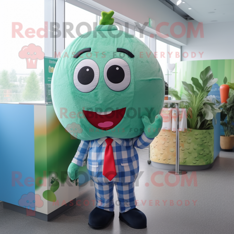 Cyan Watermelon mascot costume character dressed with a Flannel Shirt and Ties Cyan Watermelon mascot costume character dressed with a Flannel Shirt and Ties