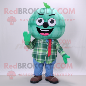 Cyan Watermelon mascot costume character dressed with a Flannel Shirt and Ties