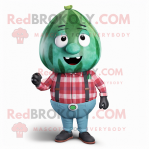 Cyan Watermelon mascot costume character dressed with a Flannel Shirt and Ties