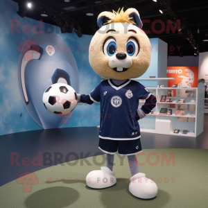 Navy Soccer Ball mascot costume character dressed with a Sweater and Hairpins