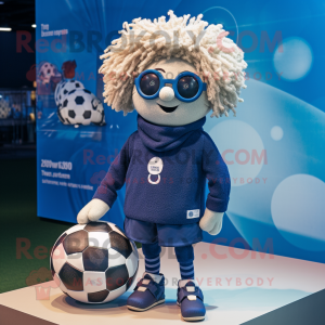 Navy Soccer Ball mascot costume character dressed with a Sweater and Hairpins