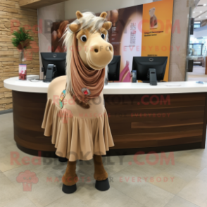 Tan Horse mascot costume character dressed with a Wrap Skirt and Keychains