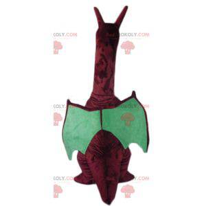 Mascotte de grand dragon rouge et vert avec de grandes ailes -