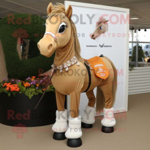 Tan Horse mascot costume character dressed with a Wrap Skirt and Keychains