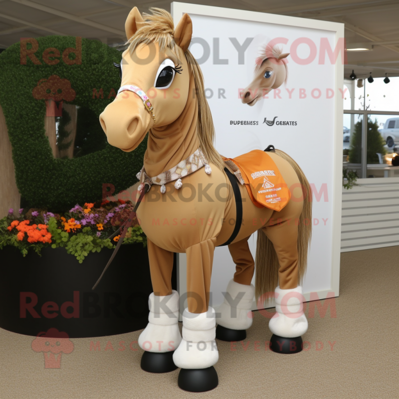Tan Horse mascot costume character dressed with a Wrap Skirt and Keychains Tan Horse mascot costume character dressed with a Wrap Skirt and Keychains