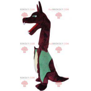 Grande mascote dragão vermelho e verde com asas grandes -