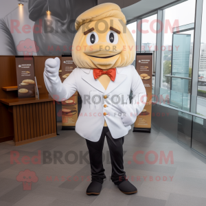 White Croissant mascot costume character dressed with a Dress Pants and Tie pins