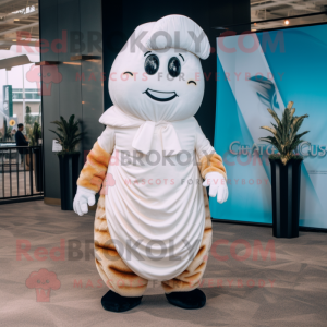 White Croissant mascot costume character dressed with a Dress Pants and Tie pins