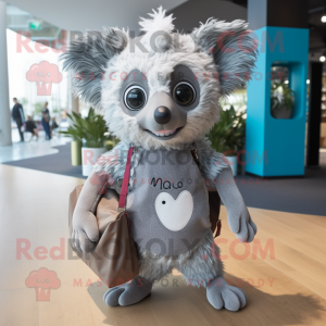 Silver Aye-Aye mascot costume character dressed with a Playsuit and Tote bags