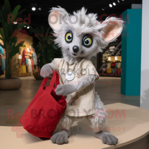 Silver Aye-Aye mascot costume character dressed with a Playsuit and Tote bags