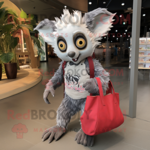 Silver Aye-Aye mascot costume character dressed with a Playsuit and Tote bags