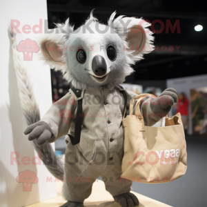 Silver Aye-Aye mascot costume character dressed with a Playsuit and Tote bags