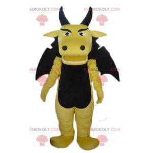 Mascotte de dragon jaune et noir drôle et impressionnant -