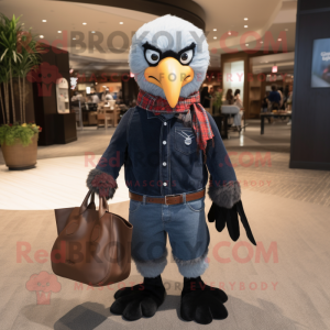 Black Bald Eagle mascot costume character dressed with a Jeans and Tote bags