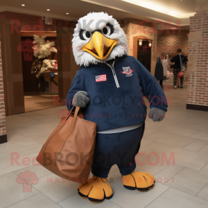 Black Bald Eagle mascot costume character dressed with a Jeans and Tote bags