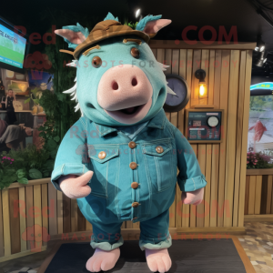 Teal Pig mascotte kostuum...