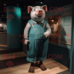 Teal Pig maskot kostume...