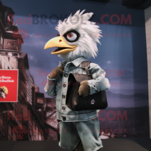 Silver Roosters mascot costume character dressed with a Leather Jacket and Wallets