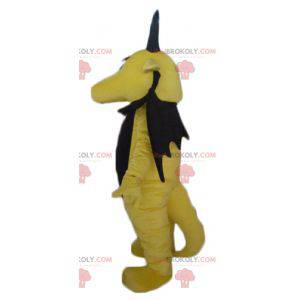 Mascotte de dragon jaune et noir drôle et impressionnant -