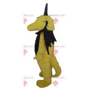 Funny and impressive yellow and black dragon mascot -