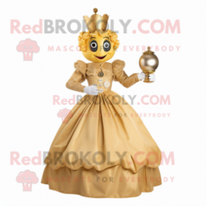 Gold Hourglass mascot costume character dressed with a Ball Gown and Gloves