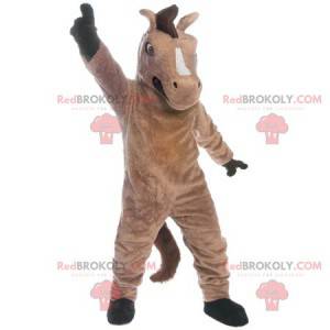 Giant and successful brown and black horse mascot -