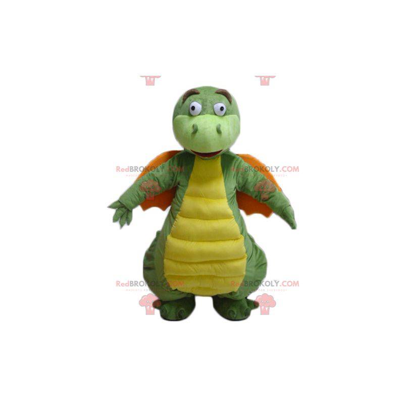 Divertida mascota dragón verde amarillo y naranja -