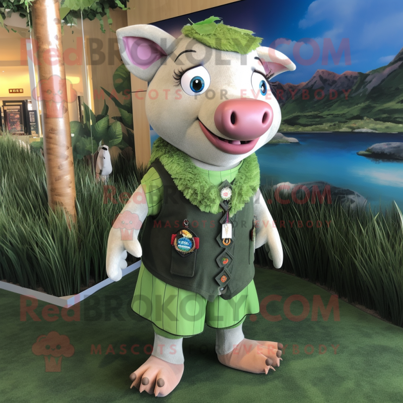 Olive Sow mascot costume character dressed with a Bermuda Shorts and Necklaces