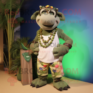 Olive Sow mascot costume character dressed with a Bermuda Shorts and Necklaces