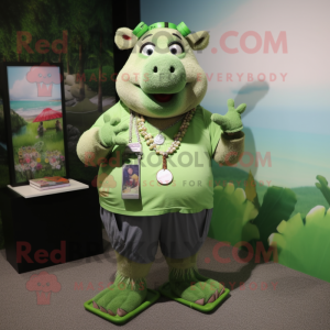 Olive Sow mascot costume character dressed with a Bermuda Shorts and Necklaces