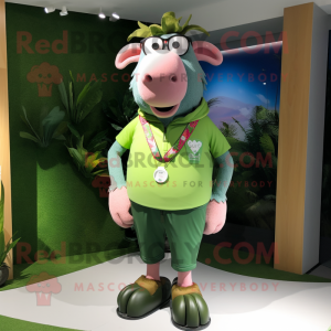 Olive Sow mascot costume character dressed with a Bermuda Shorts and Necklaces