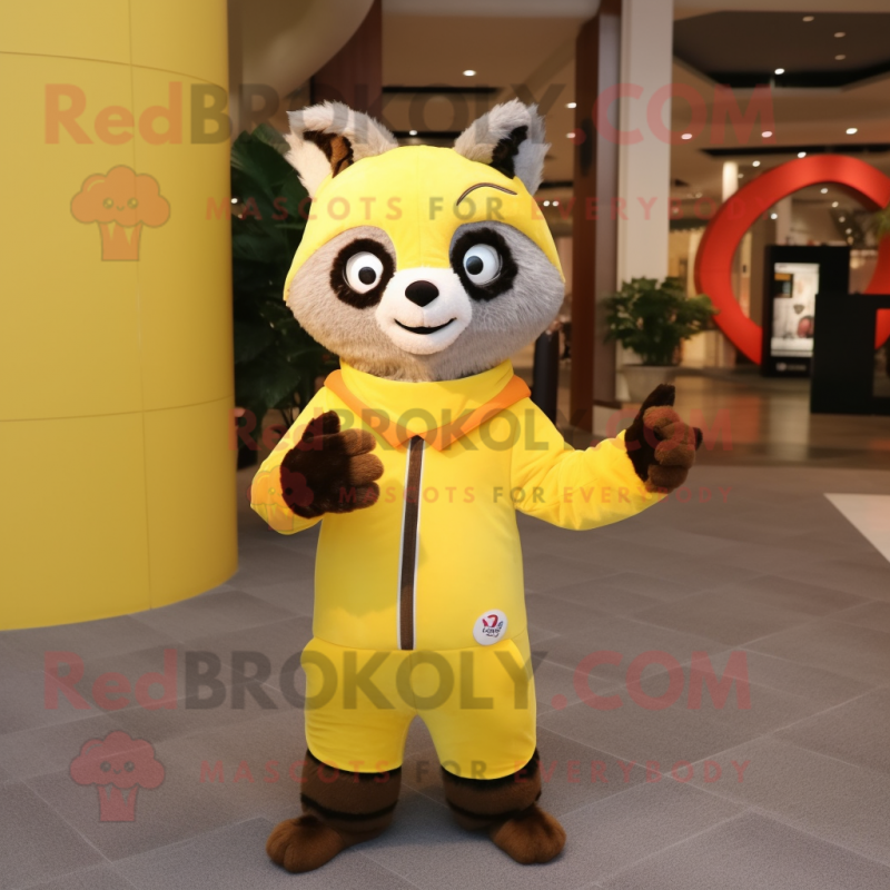 Lemon Yellow Raccoon mascot costume character dressed with a Long Sleeve Tee and Wraps