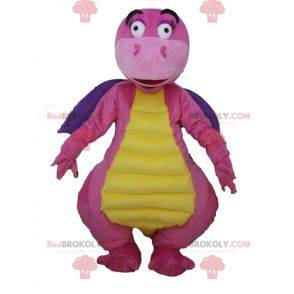 Atractiva y colorida mascota de dragón rosa púrpura y amarillo