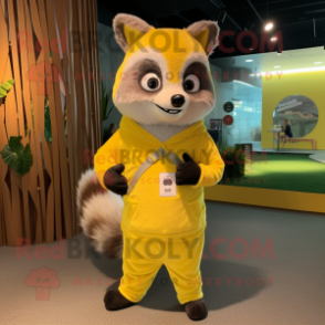 Lemon Yellow Raccoon mascot costume character dressed with a Long Sleeve Tee and Wraps