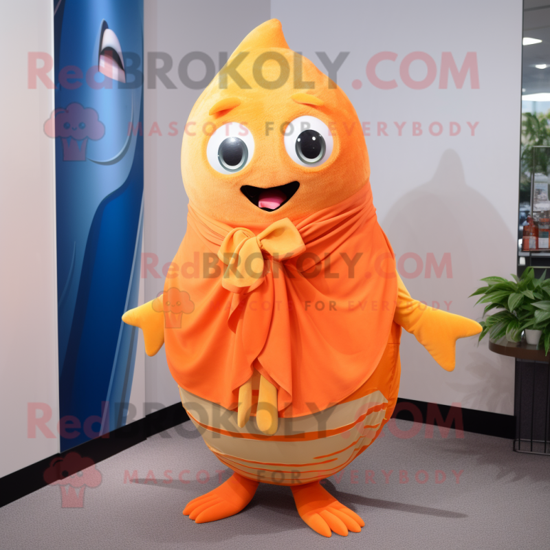 Orange Tuna mascot costume character dressed with a Wrap Skirt and Ties Orange Tuna mascot costume character dressed with a Wrap Skirt and Ties
