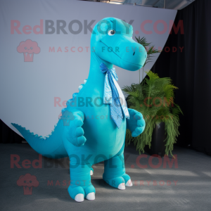 Cyan Diplodocus mascot costume character dressed with a Leggings and Pocket squares