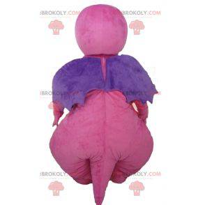 Mascotte drago rosa viola e giallo attraente e colorato -
