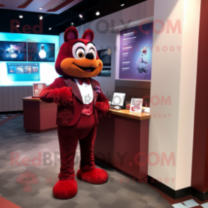 Maroon Bracelet mascot costume character dressed with a Suit and Bow ties