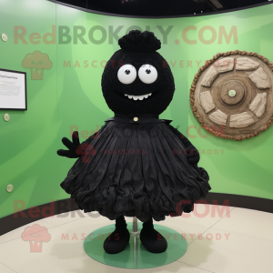 Black Cabbage mascot costume character dressed with a Circle Skirt and Tie pins
