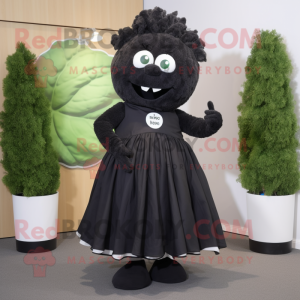 Black Cabbage mascot costume character dressed with a Circle Skirt and Tie pins