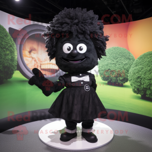 Black Cabbage mascot costume character dressed with a Circle Skirt and Tie pins