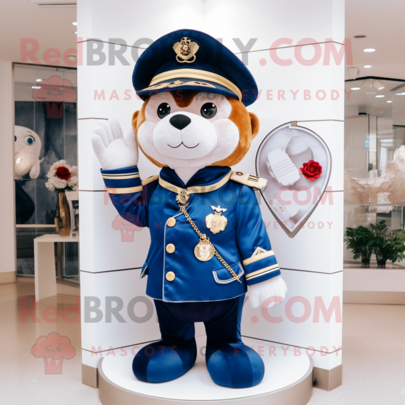 Navy Arrow Of Love mascot costume character dressed with a Jacket and Coin purses Navy Arrow Of Love mascot costume character dressed with a Jacket and Coin purses
