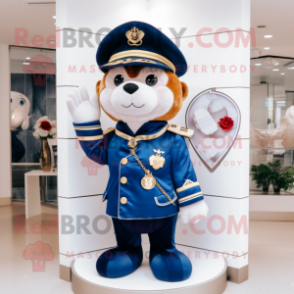 Navy Arrow Of Love mascot costume character dressed with a Jacket and Coin purses