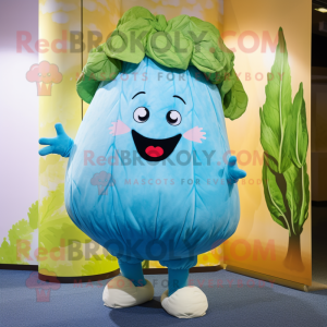 Sky Blue Turnip mascot costume character dressed with a Mini Skirt and Wraps