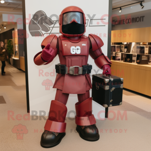 Maroon Gi Joe mascot costume character dressed with a Skirt and Briefcases