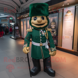Forest Green British Royal Guard mascot costume character dressed with a Poplin Shirt and Anklets
