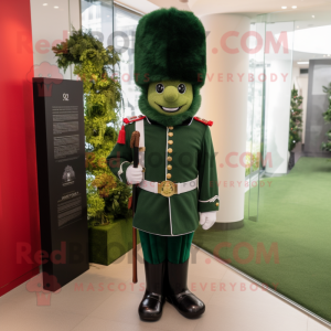 Forest Green British Royal Guard mascot costume character dressed with a Poplin Shirt and Anklets