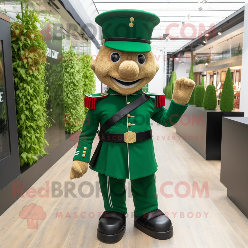 Forest Green British Royal Guard mascot costume character dressed with a Poplin Shirt and Anklets